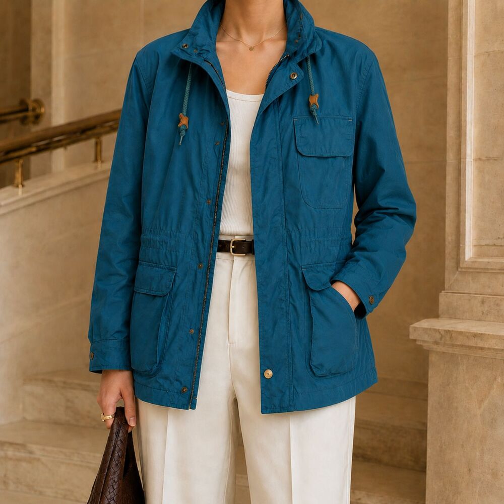 VTG Banana Republic Safari Jacket Small Mint Teal Green Nylon Hooded Gorpcore